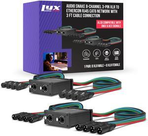 Pair of LyxPro Audio Snake 8 Channel XLR 3 Pin Multi Network Breakout for Stage Sound Lighting And Recording Studio XLR to RJ45 Ethercon With 3 Feet Cable Connection