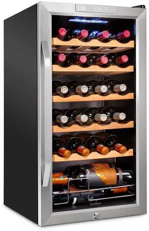 Ivation 24 Bottle Compressor Wine Cooler Refrigerator w/Lock | Large Freestanding Wine Cellar For Red, White, Champagne or Sparkling Wine | 41f-64f Digital Temperature Control Fridge Stainless Steel