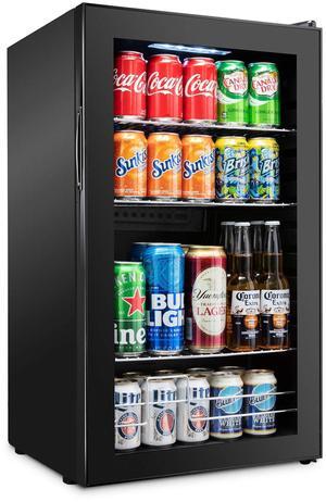Ivation 126 Can Beverage Refrigerator | Freestanding Ultra Cool Mini Drink Fridge | Beer, Cocktails, Soda, Juice Cooler for Home & Office | Reversible Glass Door & Adjustable Shelving - Black