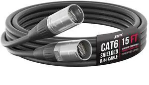 LyxPro 15 Feet Shielded CAT6 Ethercon Cable - Professional Audio & Lighting RJ45 Cable, Studio-Grade Sound Transmission, Extreme Durability - Black