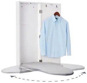 Ivation Wall-Mounted Swivel Ironing Board Cabinet, Foldable Ironing Storage Station for Home, Apartment, Easy-Release Lever, Garment Hooks, White