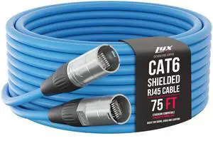 LyxPro 75 Feet Shielded CAT6 Ethercon Cable - Professional Audio & Lighting RJ45 Cable, Studio-Grade Sound Transmission, Extreme Durability - Blue