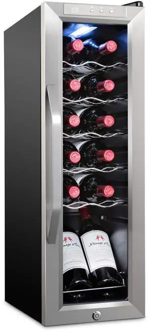 Ivation 12 Bottle Compressor Wine Cooler Refrigerator w/Lock | Large Freestanding Wine Cellar Fridge For Red, White, Champagne or Sparkling Wine | 41f-64f Digital Temperature Control Stainless Steel
