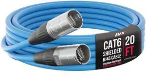 LyxPro 20 Feet Shielded CAT6 Ethercon Cable - Professional Audio & Lighting RJ45 Cable, Studio-Grade Sound Transmission, Extreme Durability - Blue