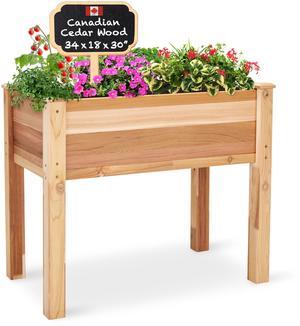 Jumbl Raised Canadian Cedar Garden Bed | Elevated Wood Planter for Growing Fresh Herbs, Vegetables, Flowers, Succulents | 34x18x30