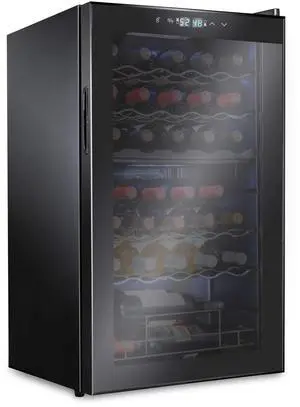 Ivation 33 Bottle Dual Zone Wine Cooler Refrigerator | Large Freestanding Wine Cellar For Red, White, Champagne & Sparkling Wine | 41f - 64f Touch Digital Temperature Control Fridge Glass Door Black