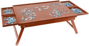 jumbl puzzle board rack | 23? x 31? wooden jigsaw puzzle table w/ 4 storage & sorting drawers | smooth plateau fiberboard work surface & reinforced hardwood | for games & puzzles up to 1,000 pieces