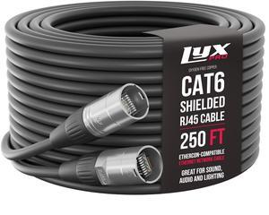 LyxPro 250 Feet Shielded CAT6 Ethercon Cable - Professional Audio & Lighting RJ45 Cable, Studio-Grade Sound Transmission, Extreme Durability - Black