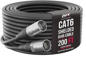 LyxPro 200 Feet Shielded CAT6 Ethercon Cable - Professional Audio & Lighting RJ45 Cable, Studio-Grade Sound Transmission, Extreme Durability - Black