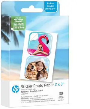 HP Sprocket 2x3 Premium Zink Pre-Cut Sticker Photo Paper, 30 Sheets, Compatible with HP Sprocket Photo Printers