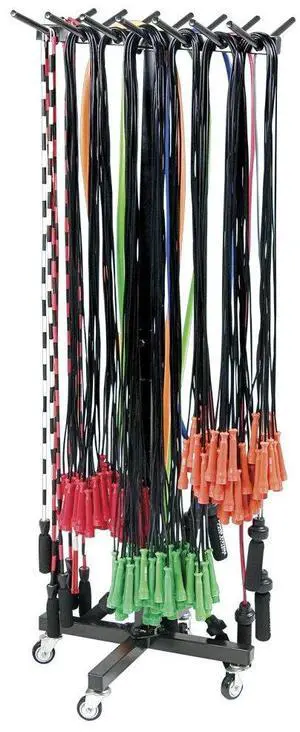 Power Systems Premium Rolling Standing Rack, Holds Up to 100 Tubes or 400 Jump Ropes, 23 x 23 x 73 Inches, Black (92546)