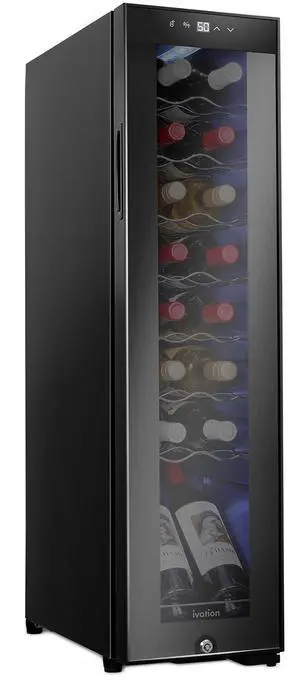 Ivation 16 Bottle Compressor Wine Cooler Refrigerator w/Lock | Large Freestanding Wine Cellar For Red, White, Champagne or Sparkling Wine | 41f-64f Digital Temperature Control Fridge Glass Door Black