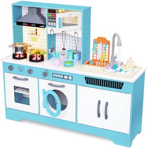Lil' Jumbl Kids Wooden Blue Color Kitchen Set, Pretend Working Sink with Real Running Water, Includes Range Hood, Microwave & Stove Top That Make Realistic Sound & Light, Full Accessory Set Included Lil' Jumbl Kids Wooden Blue Color Kitchen Set, Pretend Working Sink with Real Running Water, Includes Range Hood, Microwave & Stove Top That Make Realistic Sound & Light, Full Accessory Set Included