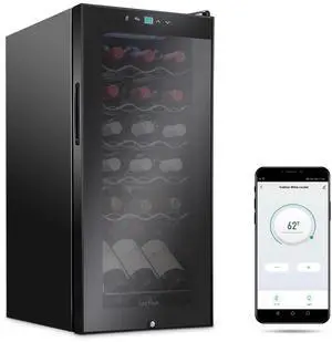 Ivation 18 Bottle Compressor Wine Cooler Refrigerator with Wi-Fi Smart App Control Cooling System | Large Freestanding Wine Cellar Fridge For Red White Champagne or Sparkling, Black Glass Door & Lock