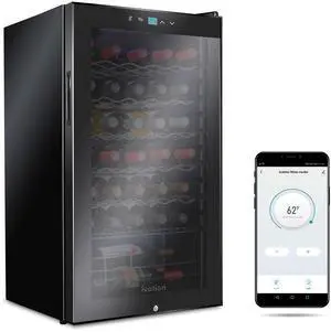 Ivation 34 Bottle Compressor Wine Cooler Refrigerator with Wi-Fi Smart App Control Cooling System | Large Freestanding Wine Cellar Fridge For Red White Champagne or Sparkling, Black Glass Door & Lock