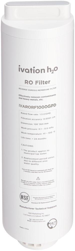 Ivation H2O 1000 GPD Reverse Osmosis Under Sink Tankless Water Purifier Replacement RO Filter IVARORF1000GPD