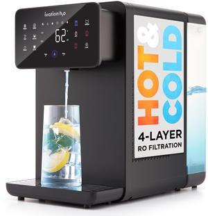 Ivation H2O Hot & Cold Countertop Reverse Osmosis Water TDS Filter System, 4 Stage RO Water Filtration, 6 Temperature Presets, 3:1 Pure to Drain, Portable Plug-and-Play - Black