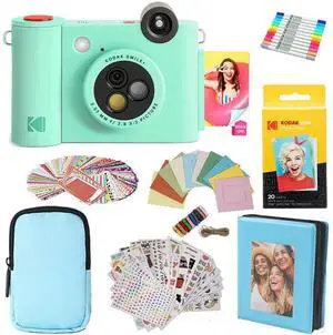 KODAK Smile+ 2-in-1 Digital Instant Print Camera & Photo Printer Gift Bundle + Case + Zink 2x3" Sticky Back Photo Paper 20pk + Album + Sticker Frames + Hanging Frames + Sticker Sets + Markers - Green