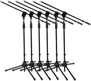 LyxPro Microphone Stand Boom Arm, Rotating Floor Podium Stage, Strong Durable And Foldable 38.5 Inch - 66 Inch, Extends Arm to 29 3/8 Inch Comes With 3/8 Inch and 5/8 Inch - Mount Adapters (Pack of 6)