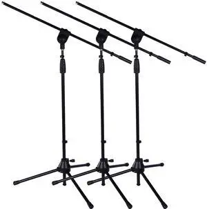 LyxPro Microphone Stand Boom Arm, Rotating Floor Podium Stage, Strong Foldable - 38.5 Inch - 66 Inch, Extends Arm to 29 3/8 Inch Comes With 3/8 Inch and 5/8 Inch - Mount Adapters TMS-1 (Pack of 3)
