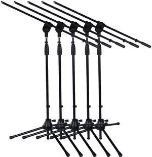 LyxPro Microphone Stand Boom Arm, Rotating Floor Podium Studio, Strong Durable And Foldable - 38.5- 66 Inches, Extends Arm 29 3/8 inches, Comes With 3/8 and 5/8 Inches - Mount Adapters (Pack of 5)