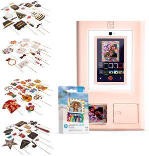 HP Sprocket Photo Booth Machine Instant Color Photo Printer (Pink) + Zink Paper (100 Sheets)+ Luau Party Props (30pc)+ Bridal Shower Props (23pc)+ Birthday Party Props (25pc)+ Hollywood Props Bundle