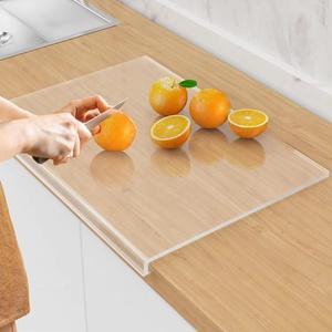Jumbl Clear Acrylic Non-Slip Cutting Board with Counter Lip, Extra Large Size 16" x 18" for Countertop Protection, Kitchen Essential
