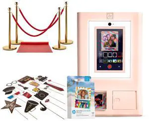 HP Sprocket Photo Booth Machine Instant Color Photo Printer (Pink) + Zink Paper (100 Sheets) + Red Carpet Bundle + Hollywood Props Bundle