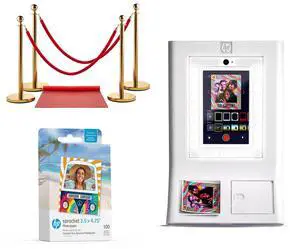 HP Sprocket Photo Booth Machine Instant Color Photo Printer (White) + Zink Paper (100 Sheets) + Red Carpet Bundle