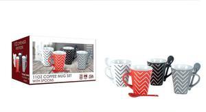 8 Piece Ceramic Deluxe 11oz Coffee/Tea Mug Set - Zig Zag