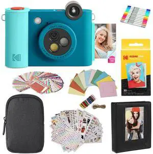 KODAK Smile+ 2-in-1 Digital Instant Print Camera & Photo Printer Gift Bundle + Case + Zink 2x3" Sticky Back Photo Paper 20pk + Album + Sticker Sets + Sticker Frames + Hanging Frames + Markers - Blue