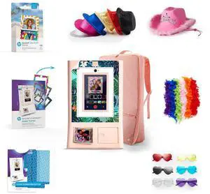 HP Sprocket Photo Booth Machine Instant Color Photo Printer (Pink) + Zink Paper (x100) + Case + Sticker Frames (x15) + Screen Protector (x2) + Fedoras (x6) + Glasses (6pc) + Boas (x6) + Cowboy Hat