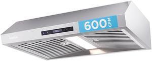 Ivation 30 Under Cabinet Range Hood - 600 CFM - 3-Way Venting - Built-In LED Light & Clock - Auto-Off Fan Timer - Dishwasher Safe Stainless Steel Baffle Filters