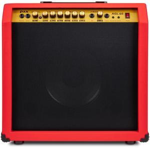 LyxPro 60 Watt Electric Guitar Amplifier | Combo Solid State Studio & Stage Amp with 10 4-Ohm Speaker, Custom EQ Controls, Drive, Delay, ¼ Passive/Active/Mic Inputs, Aux In & Headphone Jack - Red