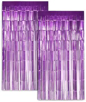 Zink 2 Pack 3.28 Ft x 6.56 Ft Purple Foil Curtain Backdrop - Tinsel Streamers for Photo Booth, Birthday Party, Wedding, Graduation, Holiday Decorations