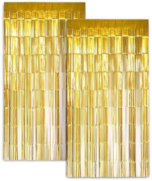 Zink 2 Pack 3.28 Ft x 6.56 Ft Gold Foil Curtain Backdrop - Tinsel Streamers for Photo Booth, Birthday Party, Wedding, Graduation, Holiday Decorations
