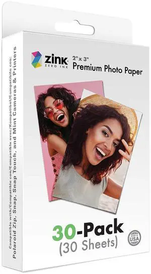 Zink 2"x3" Premium Instant Photo Paper (30 Pack) Compatible with Polaroid Snap, Snap Touch, Zip and Mint Cameras and Printers