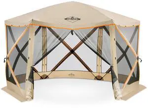 Hike Crew 6-Panel Pop-Up Screen House Gazebo 140x140 Inch  Instant Setup 6-Sided Hub Tent UV Resistant (SPF 50+) Fits 9 People Heavy Duty 210D Material  Includes Carry Bag & Ground Stakes