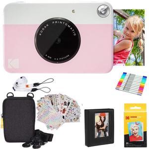 Kodak Printomatic Instant Camera (Pink) Gift Bundle + Zink Paper (20 Sheets) + Deluxe Case + 7 Fun Sticker Sets + Twin Tip Markers + Photo Album + Hanging Frames.