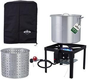 Hike Crew 100QT Outdoor Boiling Kit with Igniter| 110,000 BTU Seafood Boiler Set for Steaming or Cooking Fish, Crawfish, Crab & More | Includes Pot, Lid, Strainer, Burner Stand and Storage Cover