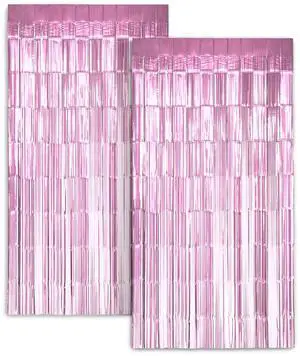 Zink 2 Pack 3.28 Ft x 6.56 Ft Pink Foil Curtain Backdrop - Tinsel Streamers for Photo Booth, Birthday Party, Wedding, Graduation, Holiday Decorations
