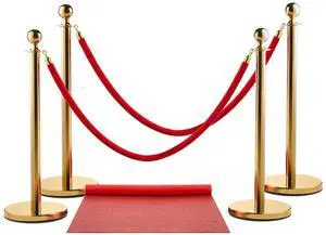 Zink Red Carpet Bundle - 4PCS 90 CM Stainless Steel Gold Stanchion Posts with 1.5M Velvet Rope and 0.75M x 2M Red Carpet for Parties, Photo Booths, Weddings, Theaters, and More