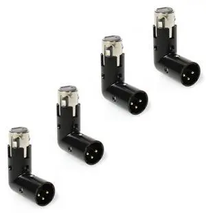 LyxPro XLR Angle Adapter Dual Male and Female can be positioned to 4 different angles Right Left and 90 degree great for mixers that interfere with other applications - 4 Pack