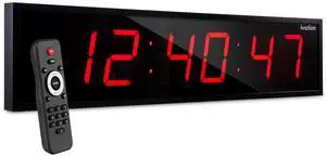 Ivation Huge 48" Inch Large Big Oversized Digital LED Clock with Stopwatch, Alarms, Countdown Timer & Temp - Shelf or Wall Mount (Red) | 6-Level Brightness, Mounting Holes & Hardware