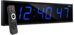 Ivation Huge 24" Inch Large Big Oversized Digital LED Clock with Stopwatch, Alarms, Countdown Timer & Temp - Shelf or Wall Mount (Blue) | 6-Level Brightness, Mounting Holes & Hardware