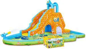 SUNNY & FUN Spongebob Deluxe Inflatable Water Slide Park - Heavy-Duty for Outdoor Fun - Climbing Wall - Easy to Set Up
