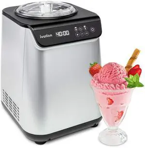 Ivation Automatic Ice Cream Maker Machine, No Pre-freezing Necessary with Built-in Compressor, Stainless Steel Gelato Maker, LCD Screen, Digital Timer, Removable Bowl, Clear Lid Ivation Automatic Ice Cream Maker Machine, No Pre-freezing Necessary with Built-in Compressor, Stainless Steel Gelato Maker, LCD Screen, Digital Timer, Removable Bowl, Clear Lid