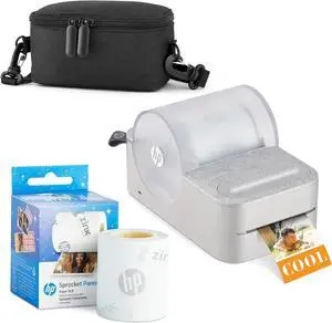 HP Sprocket Panorama Portable Color Label Printer & Instant Photo Printer Bundle w/Case & Zink Roll