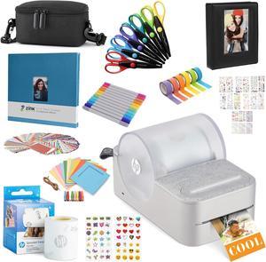 HP Sprocket Panorama Portable Color Label Printer & Photo Printer Craft Bundle w/Case, Zink Roll & More!