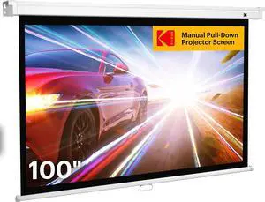 Kodak 100" Manual Pull Down Projector Screen, Large 16:9 Retractable Projector Screen